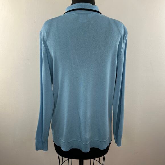 MISOOK Womens Blue Long Sleeve Notched Lapel Button Down Cardigan Sweater Sz L - Picture 6 of 8